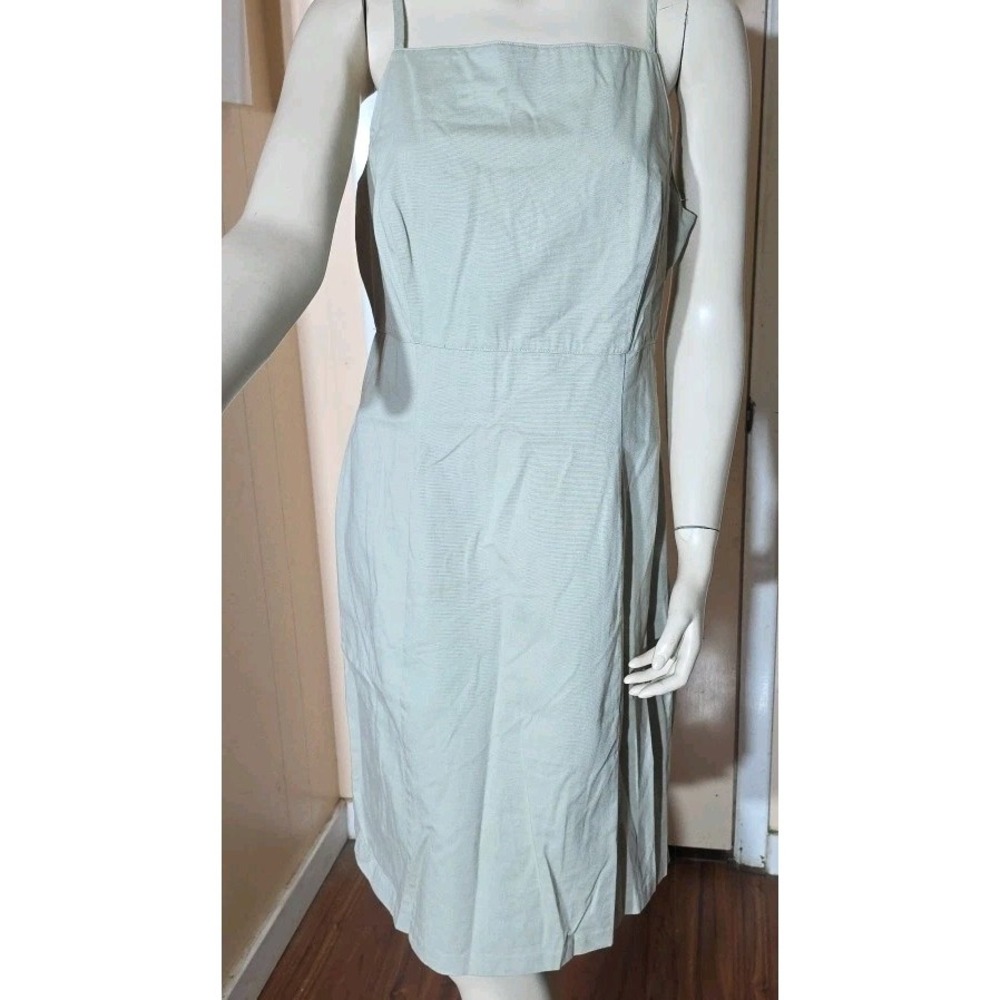 Vintage Gap Khaki Tan Maxi Dress Square Neck Minimalist 90s 14 100% Cotton